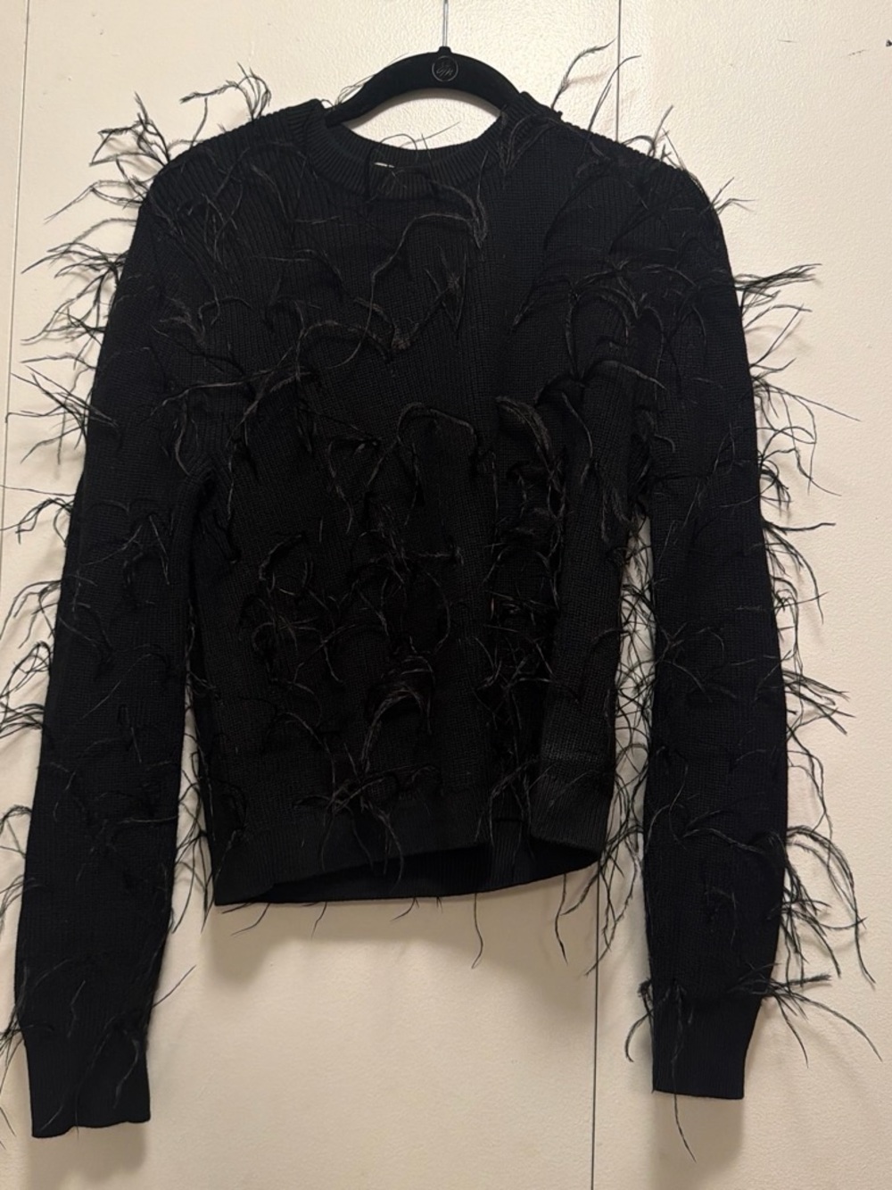 MICHAEL Michael Kors Black Feather-Trim Crewneck Sweater